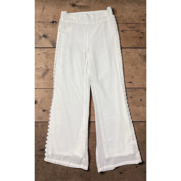 krazy kat Pants - Krazy Kat Pants Women’s M White Boho Lined Pull On Wide Leg Lace Trim 30x30